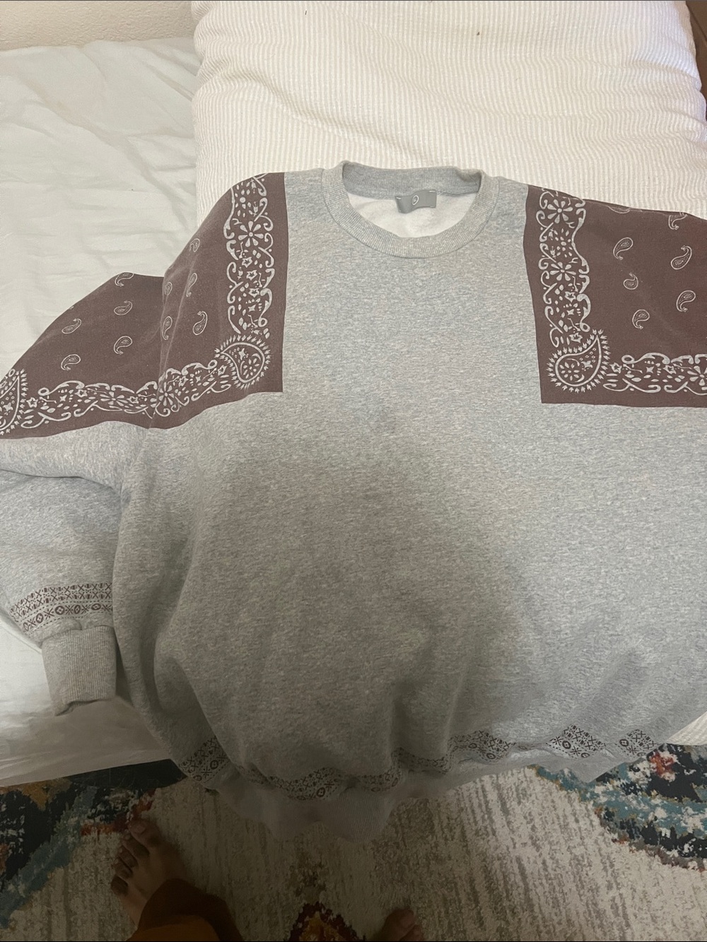 Unbranded Grey Crewneck Sweater with Brown Bandana Panels